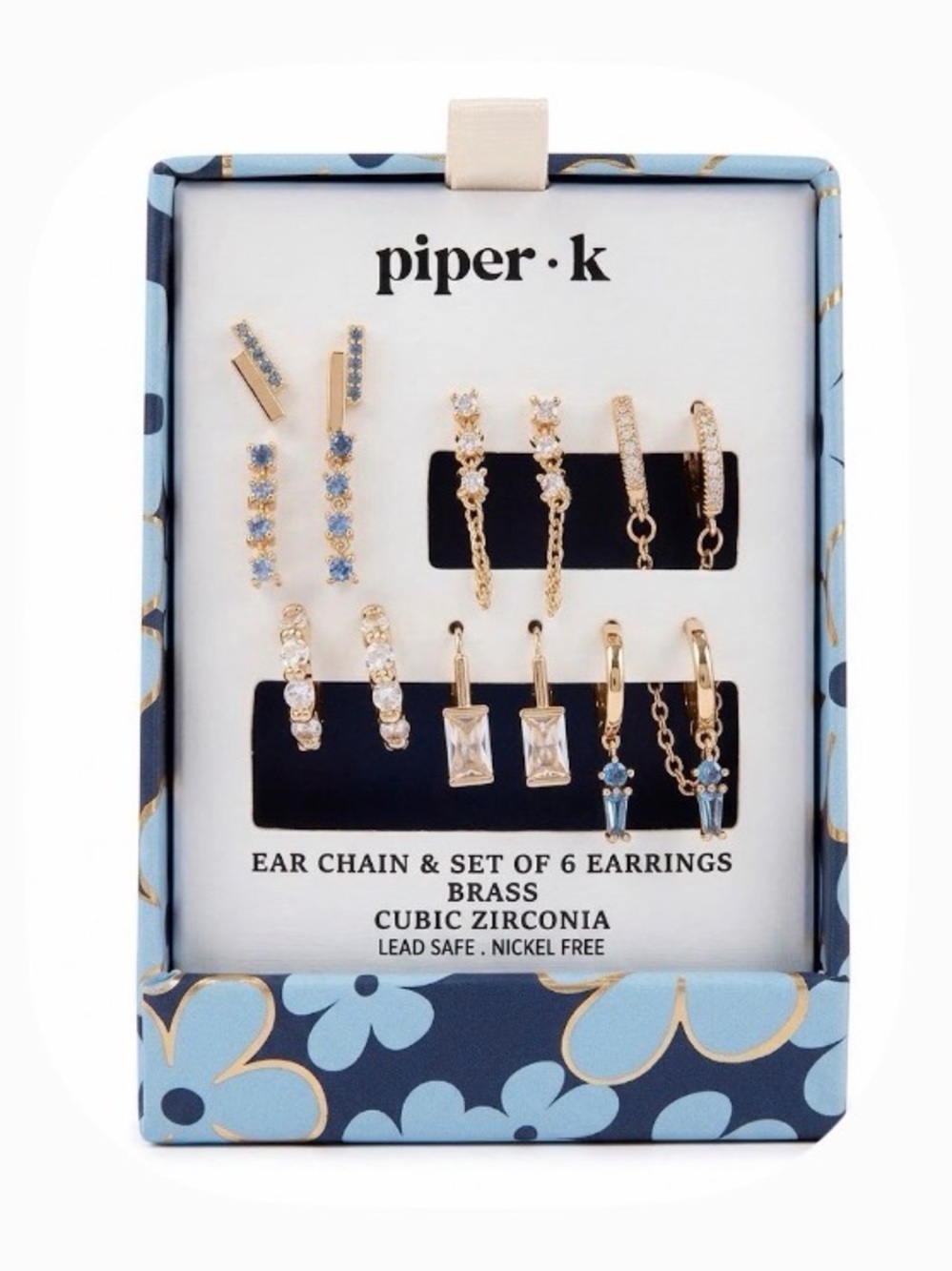 NWT ⚜️🩵⚜️ Piper K Golden Tone Earrings with Cubic Zirconia Set of 6 Pairs